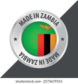 Made in Zambia badge logo flag sticker 3d vector illustration isolated on white