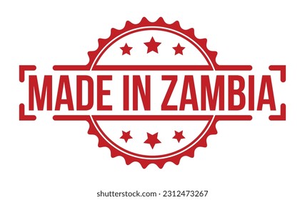 Hecho en Zambia estampando el sello rojo de goma sobre fondo blanco. Cartel de sello de Zambia. Hecho en Zambia.