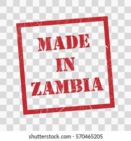made in Zambia text rubber seal stamp watermark. Caption inside rounded rectangular banner with grunge design and dirty texture. Slanted vector ink sticker on transparent background