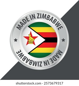 Made in Zimbabwe badge logo flag sticker 3d vector illustration isolated on white