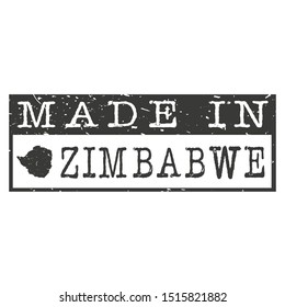 Made In Zimbabwe. Stamp Rectangle Map. Logo Icon Symbol. Design Certificated.