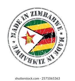 Made in Zimbabwe stamp scratched flag badge logo vector illustration