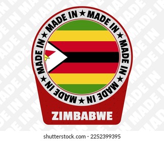 Made in Zimbabwe vector badge, simple isolated icon with country flag, Zimbabwe origin marking stamp sign design, rounded made in text