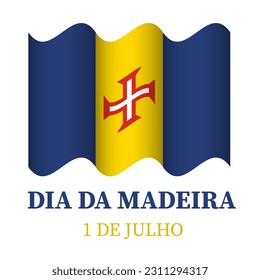 Madeira Day typography poster in Portuguese. Holiday celebration on July 1. Vector template for banner, flyer, greeting card, etc.