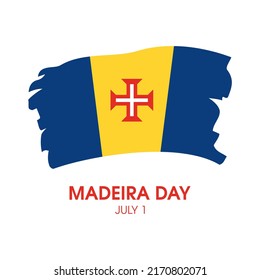 Madeira Day vector. Abstract grunge flag of Madeira icon vector isolated on a white background. Madeira flag paint brush design element. July 1. Important day