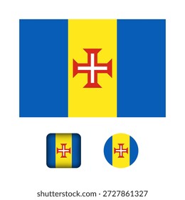 Colección de iconos planos de la bandera de Madeira