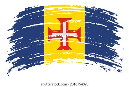 Madeira flag in grunge brush stroke, vector image