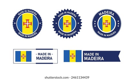 Madeira flag, Made in Madeira. Tag, Seal, Stamp, Flag, Icon vector