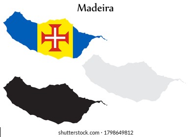 Madeira flag and map shape black and gray color. EPS.file.