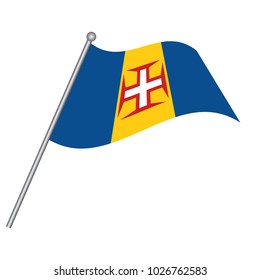 Madeira Flag with Metal Pole. Vector illustration.