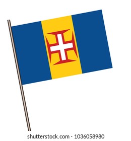  Madeira  Flag with Metal Pole. Vector illustration.