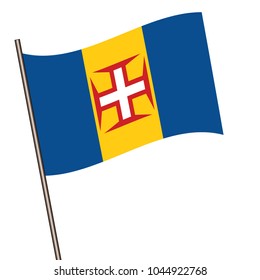 Madeira Flag with Metal Pole. Vector illustration.