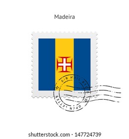 Madeira Flag Postage Stamp on white background. Vector illustration.