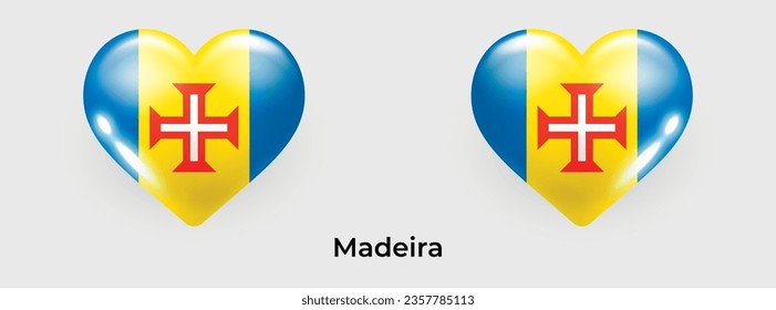 Madeira flag realistic glas heart icon vector illustration