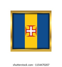 Madeira Flag Vector Square Icon - Illustration. Abstract concept, icon,golden square, button. Raster illustration on white background.