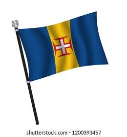 Madeira flag , flag of Madeira waving on flag pole, vector illustration EPS 10.