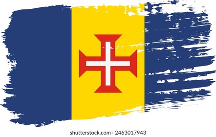 Madeira flag, wide brush stroke on transparent background, vector.