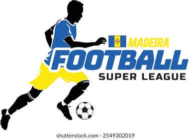 Madeira football league, Soccer ball, Football logo, Footballer Kick the Ball isolated on white background, Vector Illustration