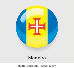 Madeira lustroso bandera nacional burbuja forma redonda icono ilustración vectorial vidrio