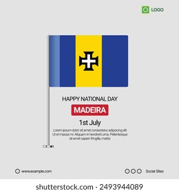 Madeira Independence Day Social Media Banner, Editable Vector Design with Flag