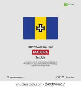 Madeira Independence Day Social Media Banner, Editable Vector Design with Flag