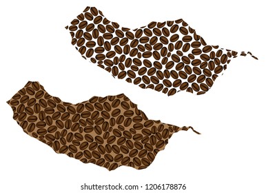 Madeira -  map of coffee bean, Island of Madeira map made of coffee beans,