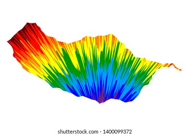 Madeira - map is designed rainbow abstract colorful pattern, Autonomous Region of Madeira map made of color explosion,