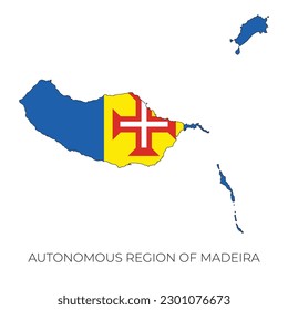 Madeira map and flag. Detailed silhouette vector illustration