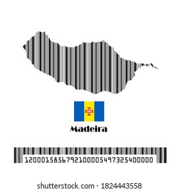 Madeira map flag made bar code, vector illustration.