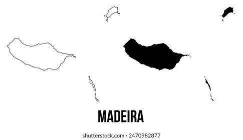 Madeira map of islands regions districts vector black on white and outline