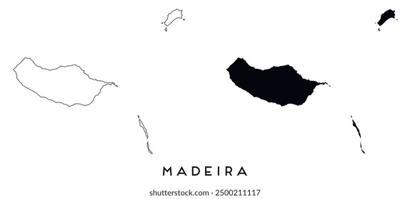 Madeira map outline and black silhouette vector