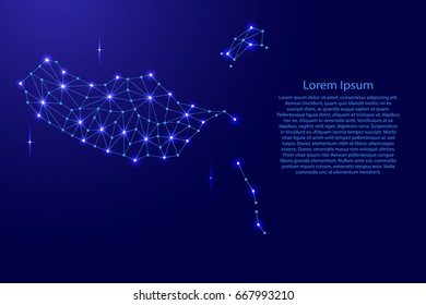Madeira map of polygonal mosaic lines network, rays and space stars of vector illustration.