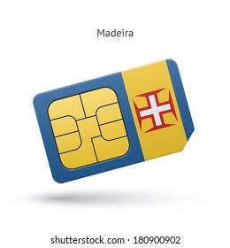 Madeira mobile phone sim card with flag. Vector illustration.