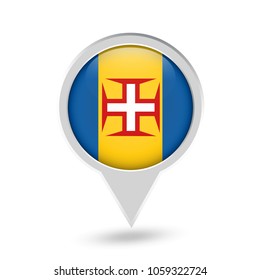 Madeira (Portugal) Flag Round Pin Icon. Vector icon.