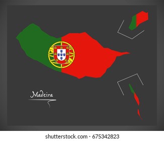 Madeira Portugal map with Portuguese national flag illustration