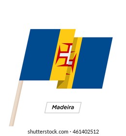 Madeira Ribbon Waving Flag Isolated on White. Vector Illustration. Madeira Flag with Sharp Corners