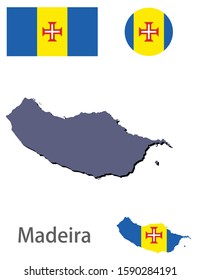 Madeira silhouette and flag vector illustration