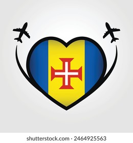 Madeira Travel Heart Flag With Airplane Icons