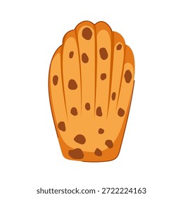 Las Madeleines son Pequeños pasteles esponjosos en forma de concha de las regiones de commercy y liverdun de Lorena en el noreste de Francia, aquí presentados con chips de chocolate sobre un fondo blanco aislado
