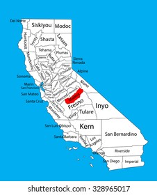 Madera County (California, United States of America) vector map isolated on background. Editable map of California.