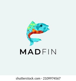 Madfin fish polygonal geometric lowpoly logo design