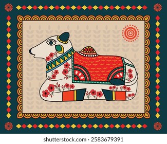 Madhubani Art: Celebrating Nandi The Vahana of Lord Shiva. Madhubani art, Mithila painting, Indian folk art, Madhubani Nandi