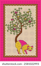 Madhubani Art Decor: Bring a Touch of Playfulness with Cat and Tree Art. Madhubani art, Mithila painting, Indian folk art, Madhubani cat tree