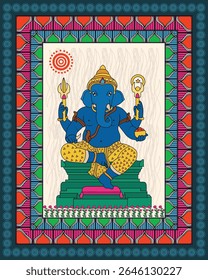 Arte Madhubani: Divino Senhor Ganesha - Deidade tradicional indiana. Arte Madhubani, Lord Ganesha, Ganapati, Arte folclórica Indiana.