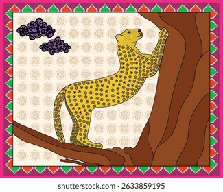 Madhubani Art: The Graceful Cheetah in Folk Style. Madhubani art, Mithila painting, Indian folk art, Madhubani cheetah.