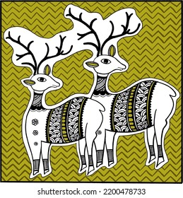 Madhubani Art Hand Drawn Reindeer Motif