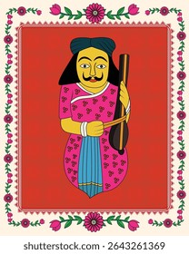 Madhubani Art: Músico Indiano Tocando Instrumento Tradicional. Arte Madhubani, Músico indiano, Arte popular Índia, Pintura Mithila