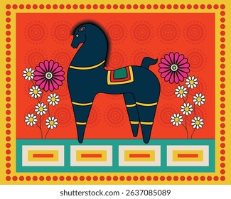 Madhubani Art: Majestic Horse in Traditional Folk Style. Madhubani art, Mithila painting, Indian folk art, Madhubani horse