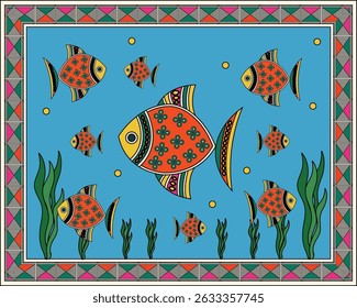 Madhubani Art: Vibrant Colorful Fish - Aquatic Folk Art. Madhubani art, Mithila painting, Indian folk art, Madhubani fish
