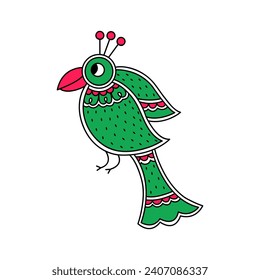 Madhubani bird, mithila painting, indian folk art , peacock motif